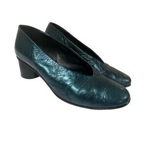 Halmanera Jade teal Metallic Block Heels 37.5